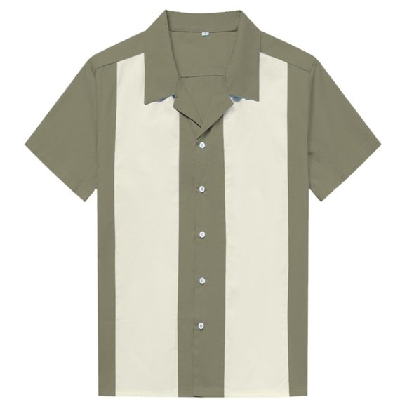 Glitz Glam and Rebellion Other - Men's Bowling Shirt in Olive with White Panels
